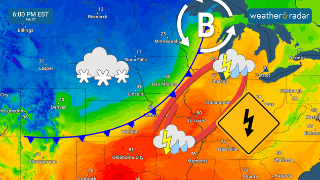 Tormentas severas se desarrollaran por el choque entre una masa de aire cálida y otra muy fría. 