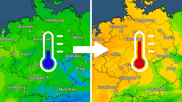 TemperaturRadar für Samstag- und Sonntagnachmittag