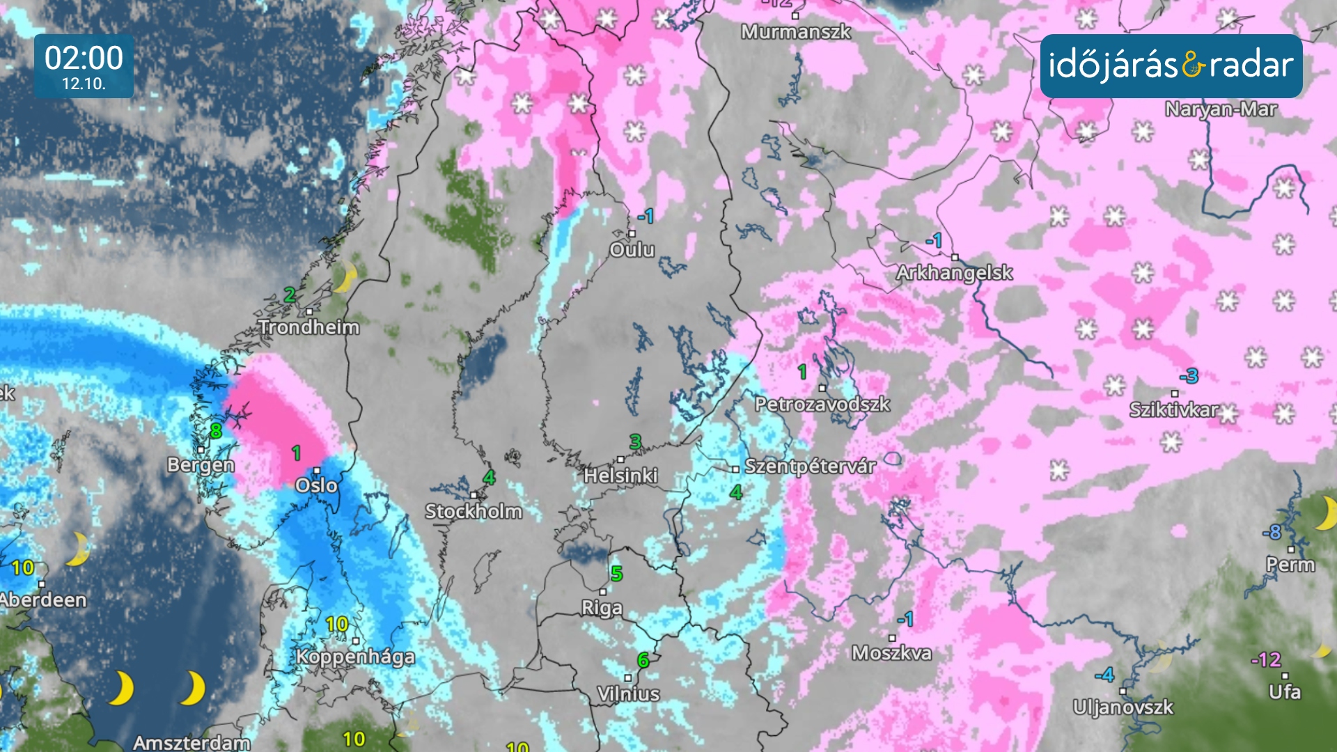 IdőjárásRadar: Havazás láthat az északi sarkkörön túl.