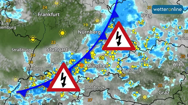 WetterRadar zeigt kräftige Gewitter im Südosten Deutschlands