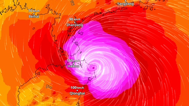 WindRadar: Taifun YAGI trifft auf die chinesische Insel Hainan.