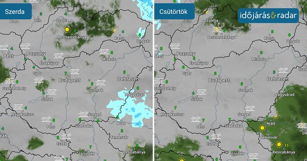 Ködös területek mutatása az IdőjárásRadaron: szerdán és csütörtökön