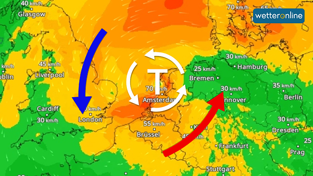 WindRadar zeigt Sturmtief vor der niederländischen Küste