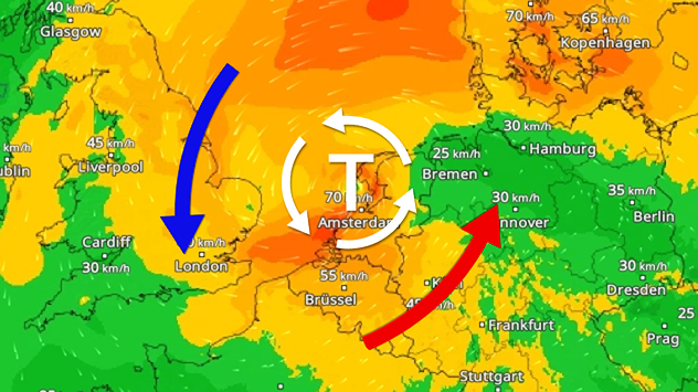 WindRadar zeigt Sturmtief vor der niederländischen Küste