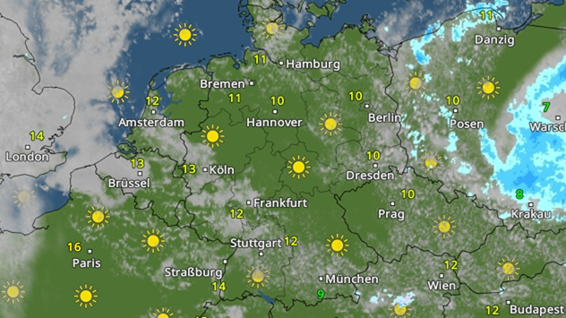 WetterRadar für Samstagnachmittag zeigt viel Sonne in Deutschland