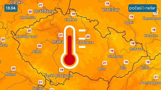 Předpověď maximálních denních teplot v Česku na sobotu 18. dubna: V sobotu se u nás budou maximální teploty šplhat až k 21 °C. V neděli přes naše území přejde studená fronta, která přinese citelné ochlazení.
