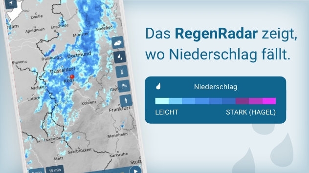 Das RegenRadar zeigt, wo Niederschlag fällt.