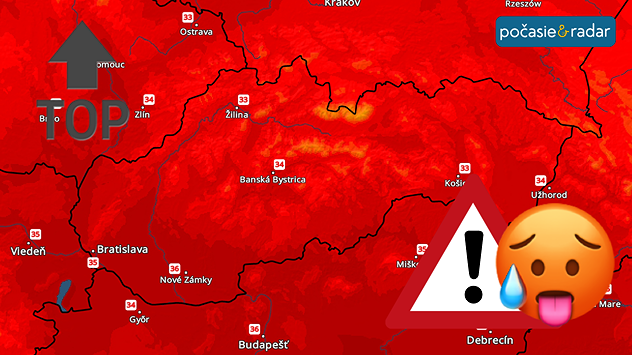 Teplotná mapa s maximálnymi teplotami.