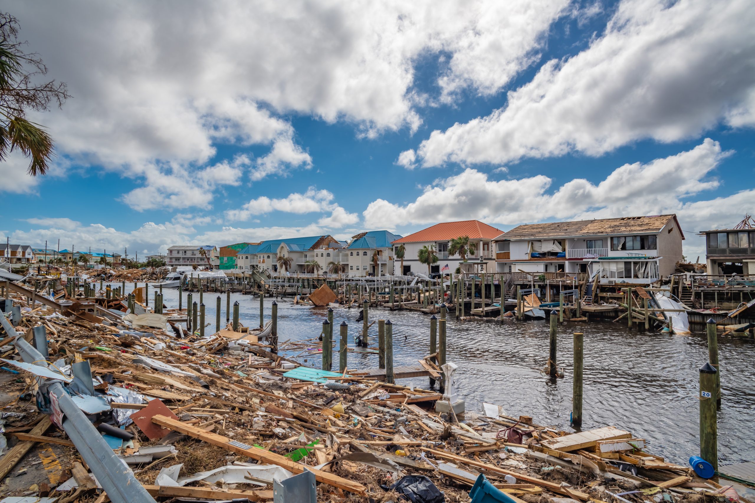Mexico Beach, Florida, United States October 26, 2018.  16 days after Hurricane Michael. Canal Park destruction