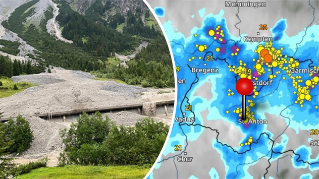 Modderstroom Oostenrijk - Arlbergweg tijdelijk dicht na onweer