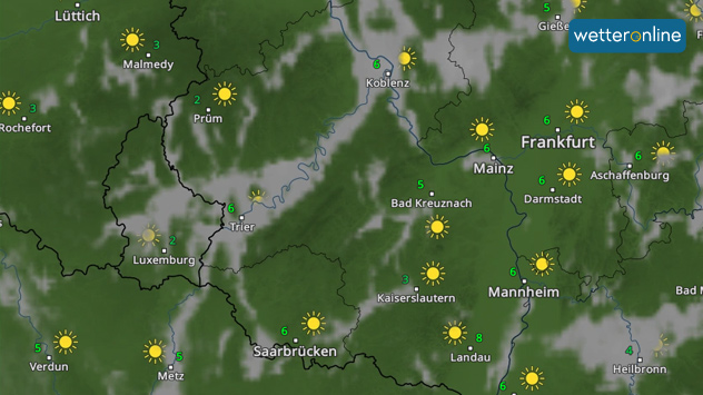 Das WetterRadar zeigt gut die nebligen Flusstäler am Sonntagmorgen. 