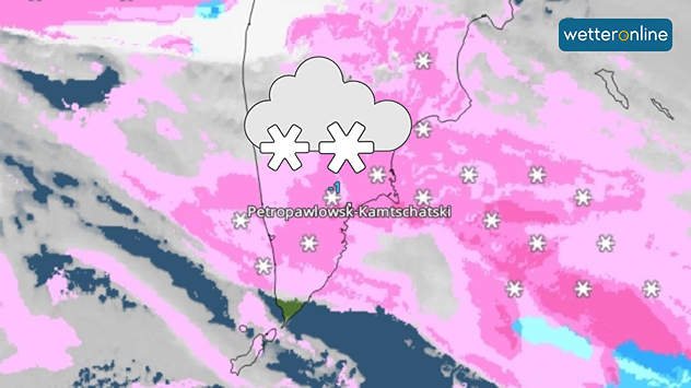Das WetterRadar zeigt starken Schneefall auf der russischen Halbinsel Kamtschatka