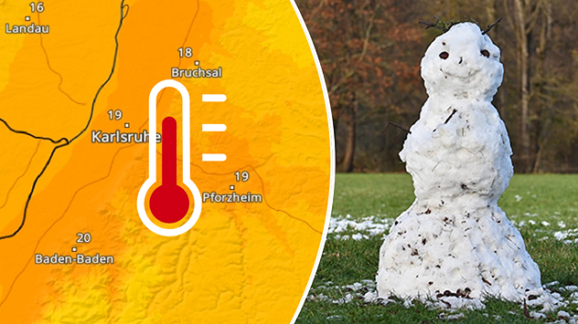 TemperaturRadar mit Frühlingstemperaturen und schmelzender Schneemann