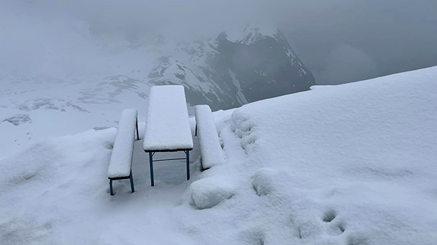 Neuschnee am Matrashaus am Hochkönig in den Berchtesgadener Alpen