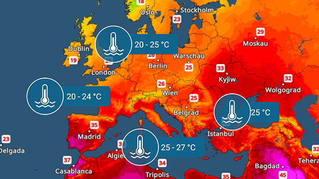 Les températures actuelles de l'eau en Europe.