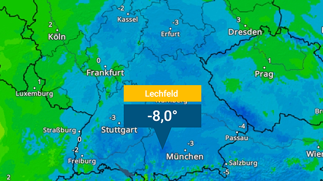 TemperaturRadar zeigt Frost im Süden bis minus 8 Grad