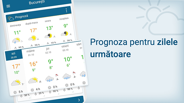 Prognoza meteo detaliată pentru următoarele zile în aplicația Meteo & Radar