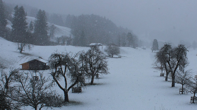 In Oberstdorf fallen am Sonntagmorgen ein paar Flocken, viel Schnee liegt nicht.
