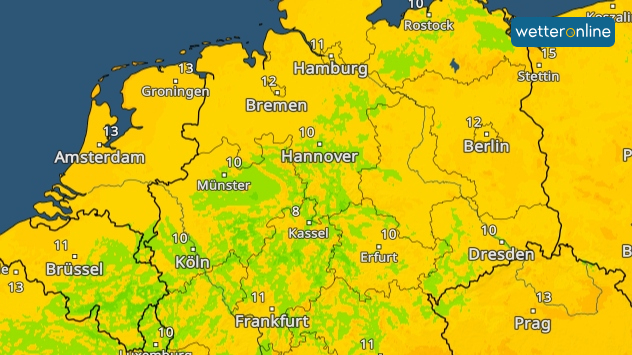 TemperaturRadar für Dienstagmorgen