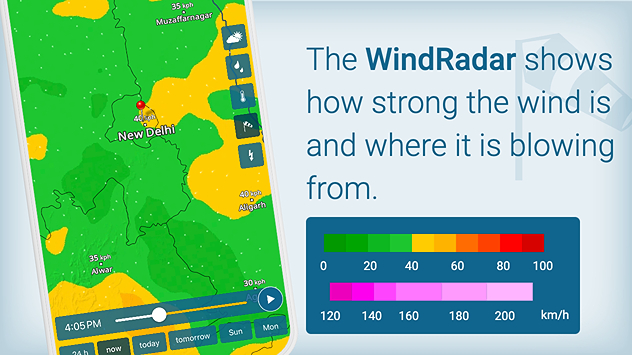 Live wind radar displaying real-time wind direction and strength across regions