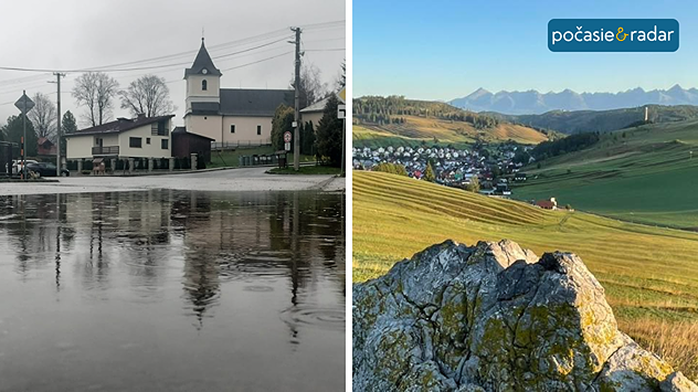 Vľavo obrázok mláky, vpravo slnečného dňa.