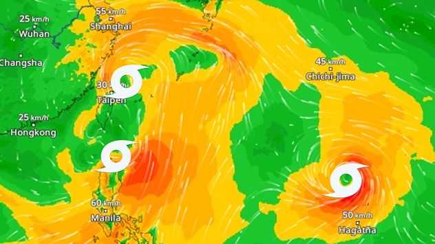 Radar eolico con tempeste tropicali nel Pacifico occidentale