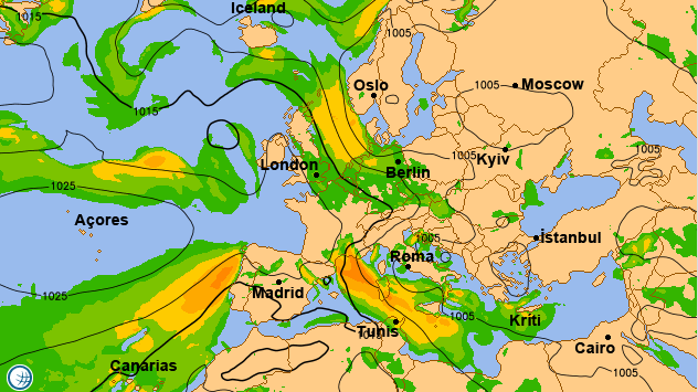 Folge dieser Entwicklung: Aufgrund der großen Temperaturgegensätze nimmt der Wind auch am Boden bzw. auf Meeresniveau stark zu. Regional droht Sturm.