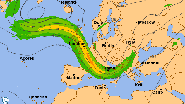 Der sogenannte &quot;Jet-Stream&quot; hält genau auf die Urlaubsregionen im Mittelmeer zu.