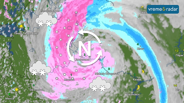 Snežne padavine u okolini Moskve
