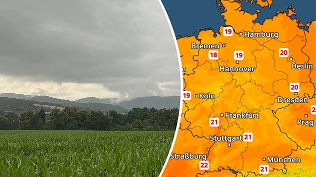 Dunkle Schauerwolke über Bergland - TemperaturRadar zeigt Höchstwerte von 20 Grad und darunter (c) Petra KeÃler