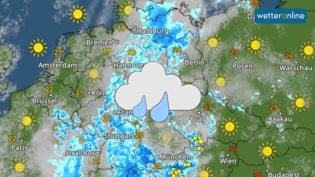 WetterRadar zeigt viel Regen am Sonntag