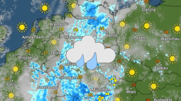 WetterRadar zeigt viel Regen am Sonntag