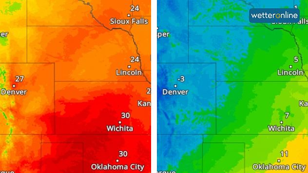 TemperaturRadar: Denver heute 27 Grad, Denver am Donnerstag minus 3 Grad