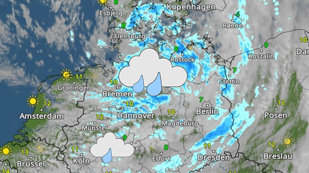WetterRadar zeigt viele Schauer