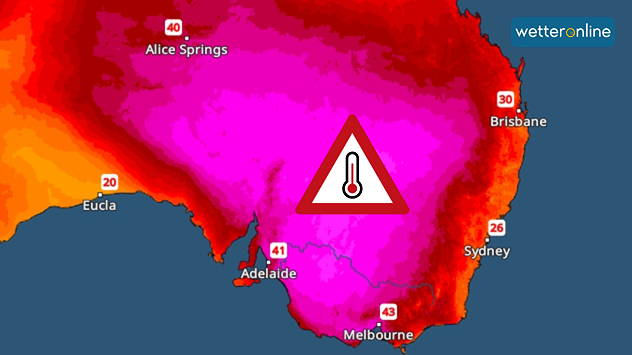 Das TemperaturRadar zeigt bis zu 50 Grad im Südosten Australiens.