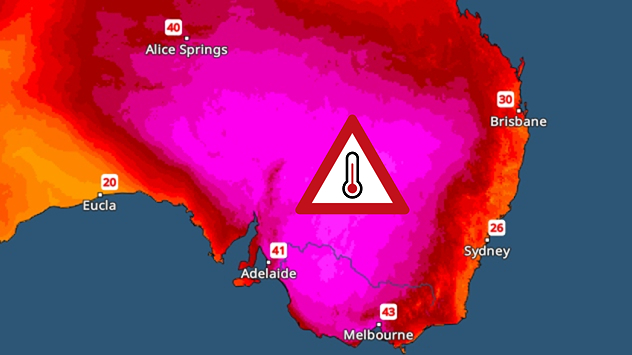 Das TemperaturRadar zeigt bis zu 50 Grad im Südosten Australiens.