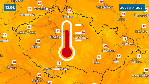 Předpověď maximálních denních teplot v Česku na pondělí 13. dubna: Nový týden v Česku začne vyššími teplotami – v pondělí i v úterý budou maximální denní teploty dosahovat až 20 °C.