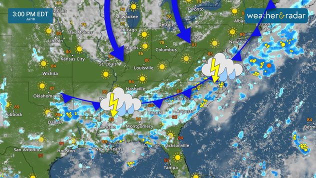 A national overview of the prevailing weather across the Continental U.S. 