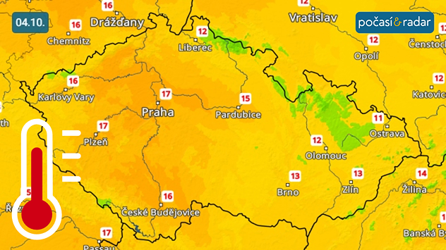 Předpověď maximálních denních teplot v Česku na sobotu 4. 10. V sobotu se maximální denní teploty v Čechách vyšplhají až k 18 °C.