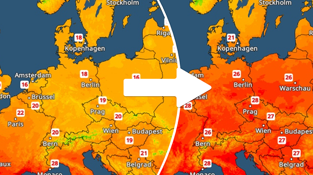 TemperaturRadar montre la forte hausse prévue pour samedi