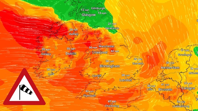 Wind Map showing gales across the UK