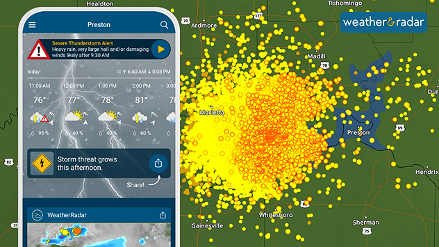 A thunderstorm in northern Texas is producing thousands of lightining strikes as it slowly moves east.