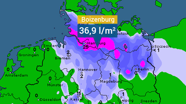 Regenmengen innerhalb von 6 Stunden