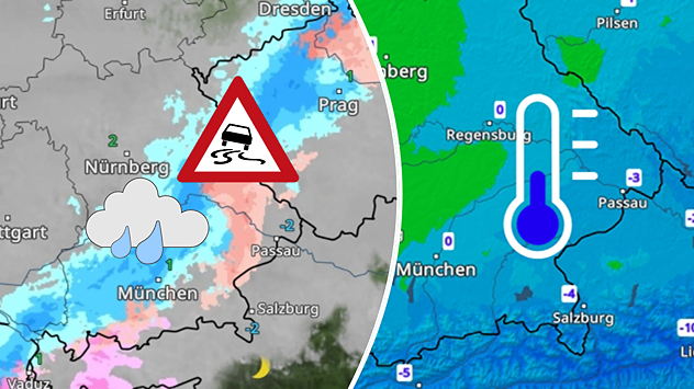 WetterRadar für Samstagmorgen zeigt gefrierenden Regen und TemperaturRadar die Tiefstwerte für die Nacht zum Samstag