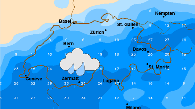 Die Karte zeigt die Regensumme bis Montag.
