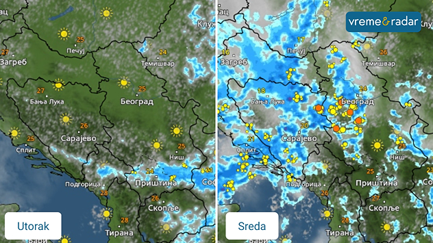 Vreme u utorak i sredu
