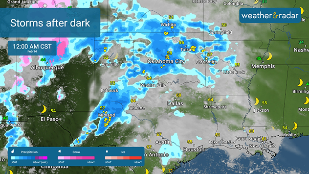 Nocturnal thunderstorms occurring in the southern Plains.