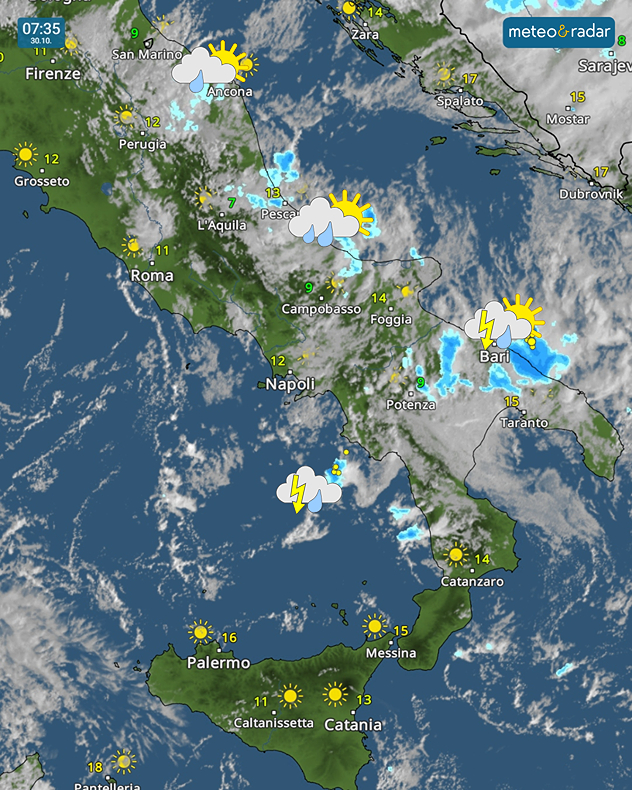 Radar meteo: primi fenomeni lungo il versante Adriatico. Peggiora ulteriormente nel pomeriggio