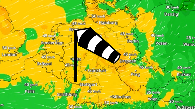Am Montag ist verbreitet mit starken, in Schauern auch mal mit stürmischen Böen zu rechnen.