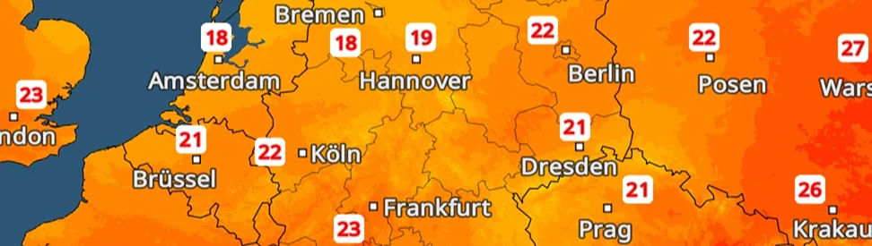 Das TemperaturRadar zeigt für Sonntag Höchstwerte zwischen 18 und 25 Grad.